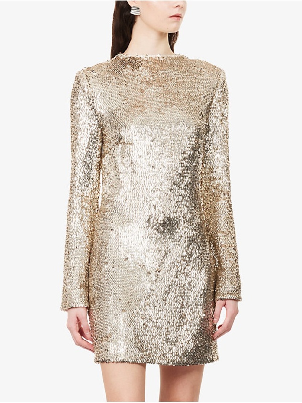 SIMKHAI Champagne Gold Sequin Mini Dress Long Sleeve Cocktail Dress Size 4